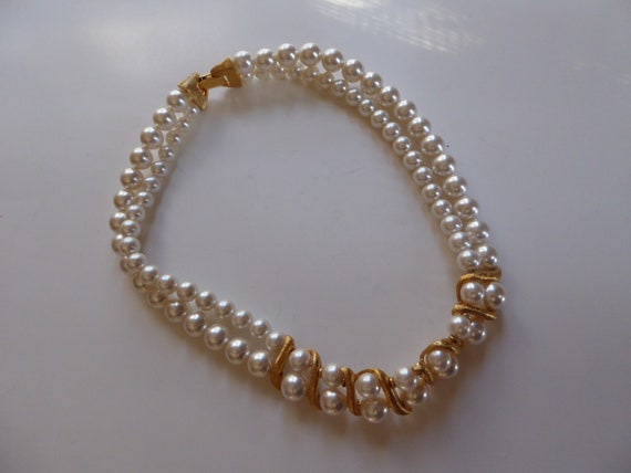 Vtg Napier Glass Pearl Double Strand Choker Neckl… - image 3