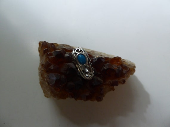 Vintage 925 CA Blue Agate Filigree Sterling Ring … - image 3