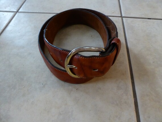 Vtg Genuine Leather Belt with Decorative Stitchin… - image 1