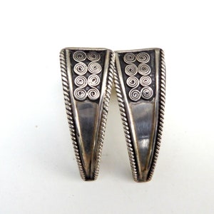 Vintage Southwest Tribal Design Half Hoop Blade Sterling Silver Earrings