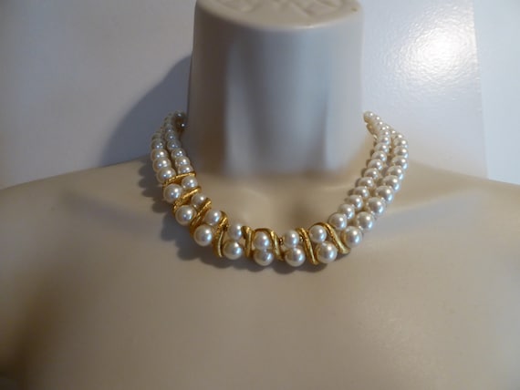 Vtg Napier Glass Pearl Double Strand Choker Neckl… - image 1