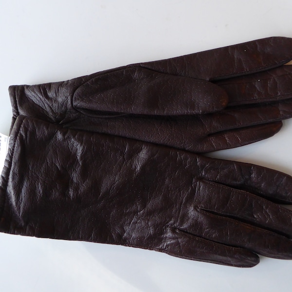 Vtg NOS Womens Fownes Brown Genuine Leather Gloves with knit liner Sz Med