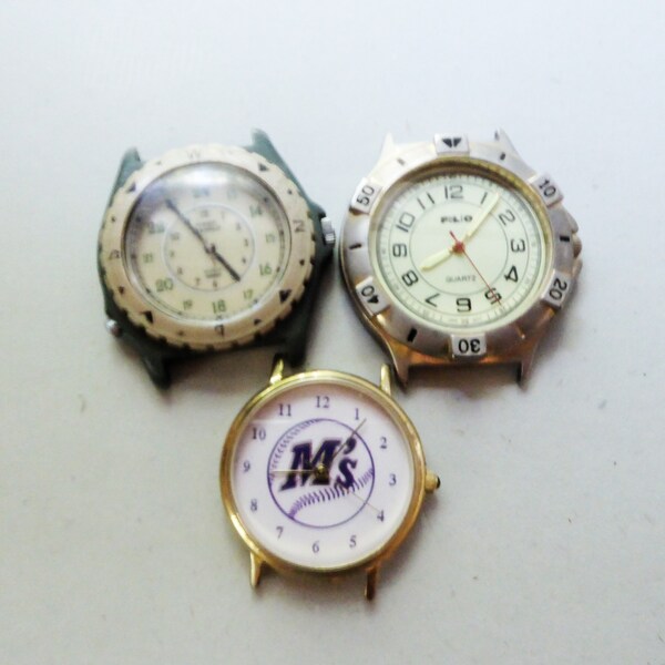 Vintage lot of Three Watches with no bands for Parts or Repair