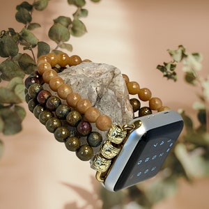 Watch bead band, beaded watch band 38-42 mm watch band, amber druzyglass , watch jewelry, elastic cord, 6 1/2 inch