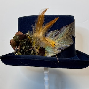 Marineblauer Zylinder, Stevie Nicks style Hut, trendiger Hut, Boho Hut, Steampunk Hut, 53 cm, Wollhut, Hippie Hut, Festival Hut, Fedora