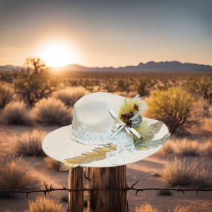 white wedding cowboy hat, wedding hat, cowboy hat, embellished hat
