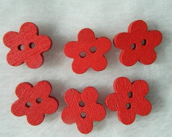 Pack of 6 Wooden Purple /& Red Flower  BUTTONS 25mm 1 Inch