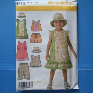 Simplicity 4714 UNCUT Sewing Pattern: Toddler Play Clothes and bucket hat