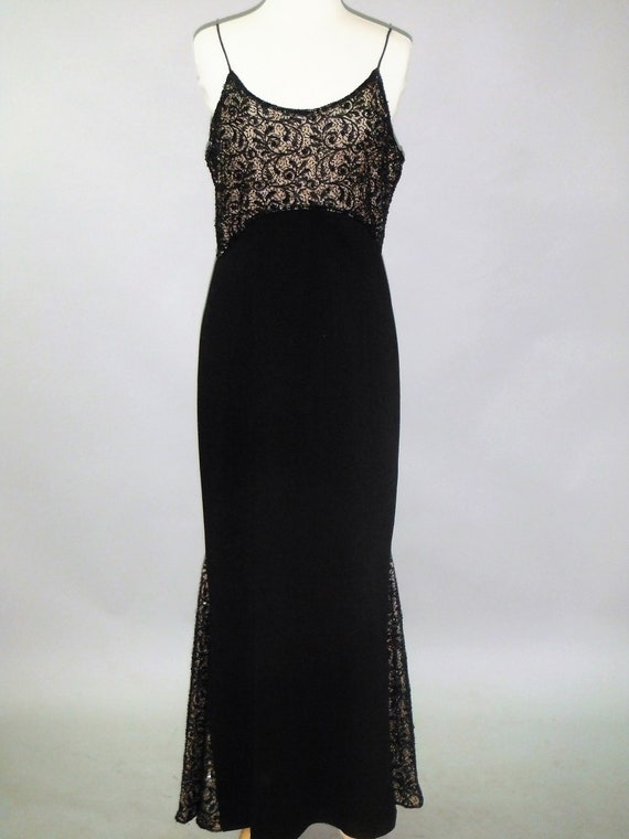 Laurence Kazar Black Beaded Evening Gown, M