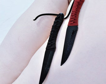 Black on Black Knives - Black or Red Leather Grips