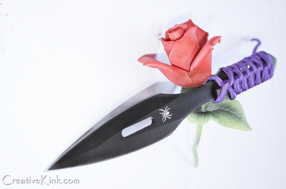 4 COLORS - 9" Black Steel White Spider Dagger - BDSM Fear and Play Toy .. Knife Play Blade