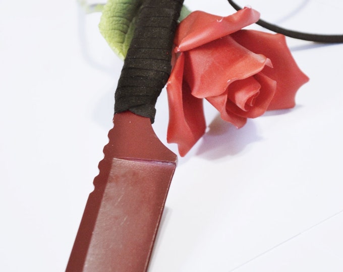 8" Blood on Steel - Crimson Red and Leather Straight Razor  - BDSM Fear and Play Toy ..