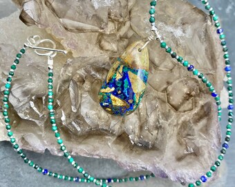 Azurite Malachite and Lapis Lazuli Beaded Necklace
