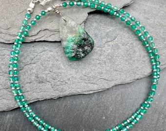 Emerald in Quartz and Green Onyx Beaded Necklace