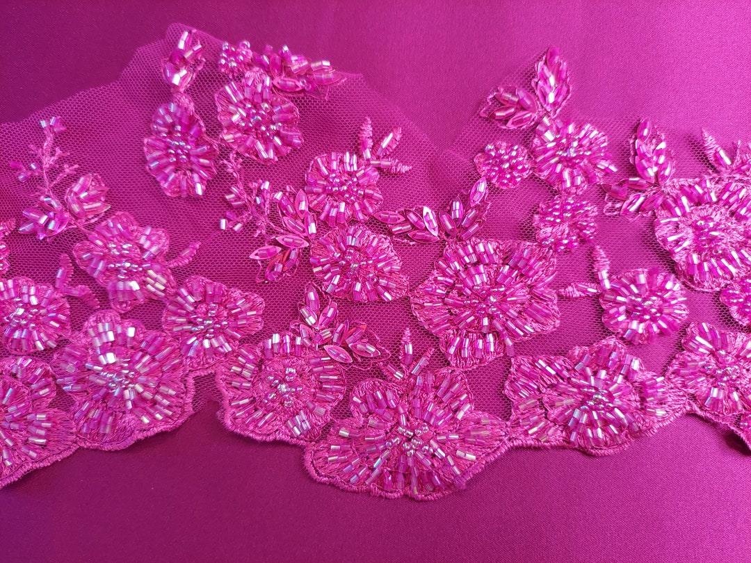 Magenta Heavy Beaded Embroidered Net Lace Scallop 6 Etsy