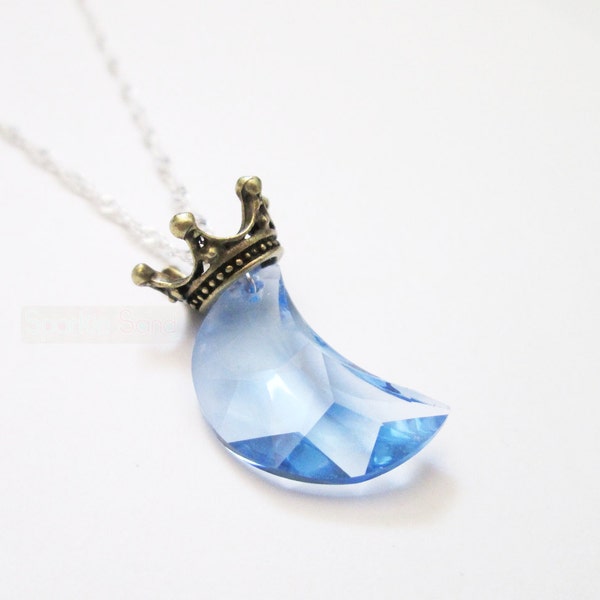 Blue Necklace, Moon pendant, Moon necklace, Cute, Crown Necklace, Blue Moon, Lunar, Crescent Moon, Princess Crown, Crown Necklace, Kawaii