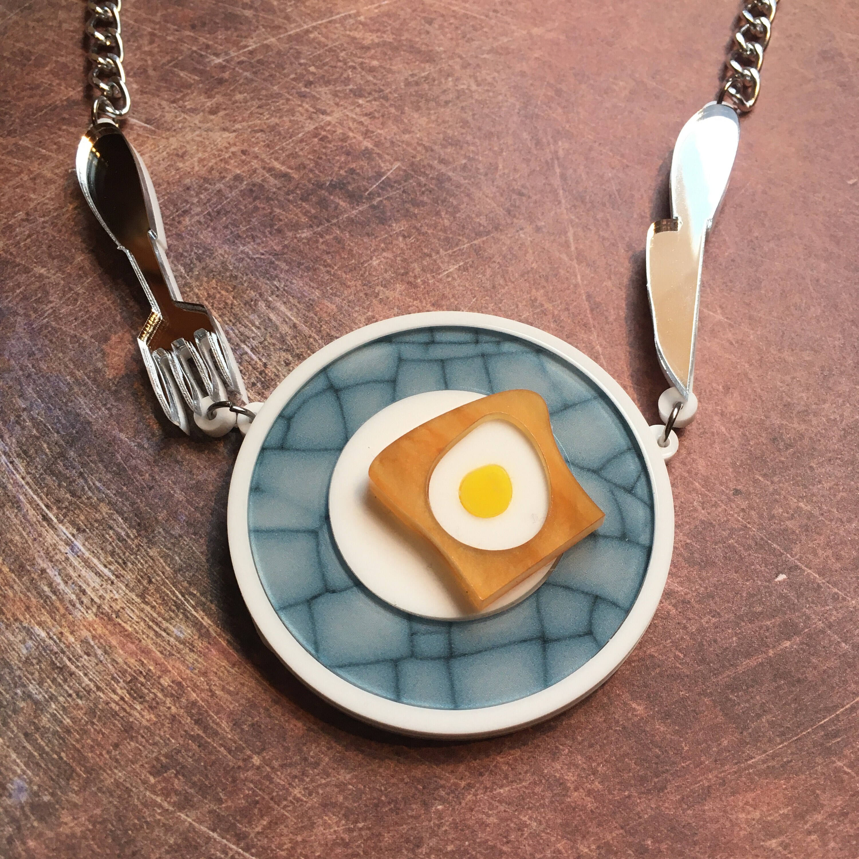 Egg on toast necklace food jewellery quirky necklace Etsy