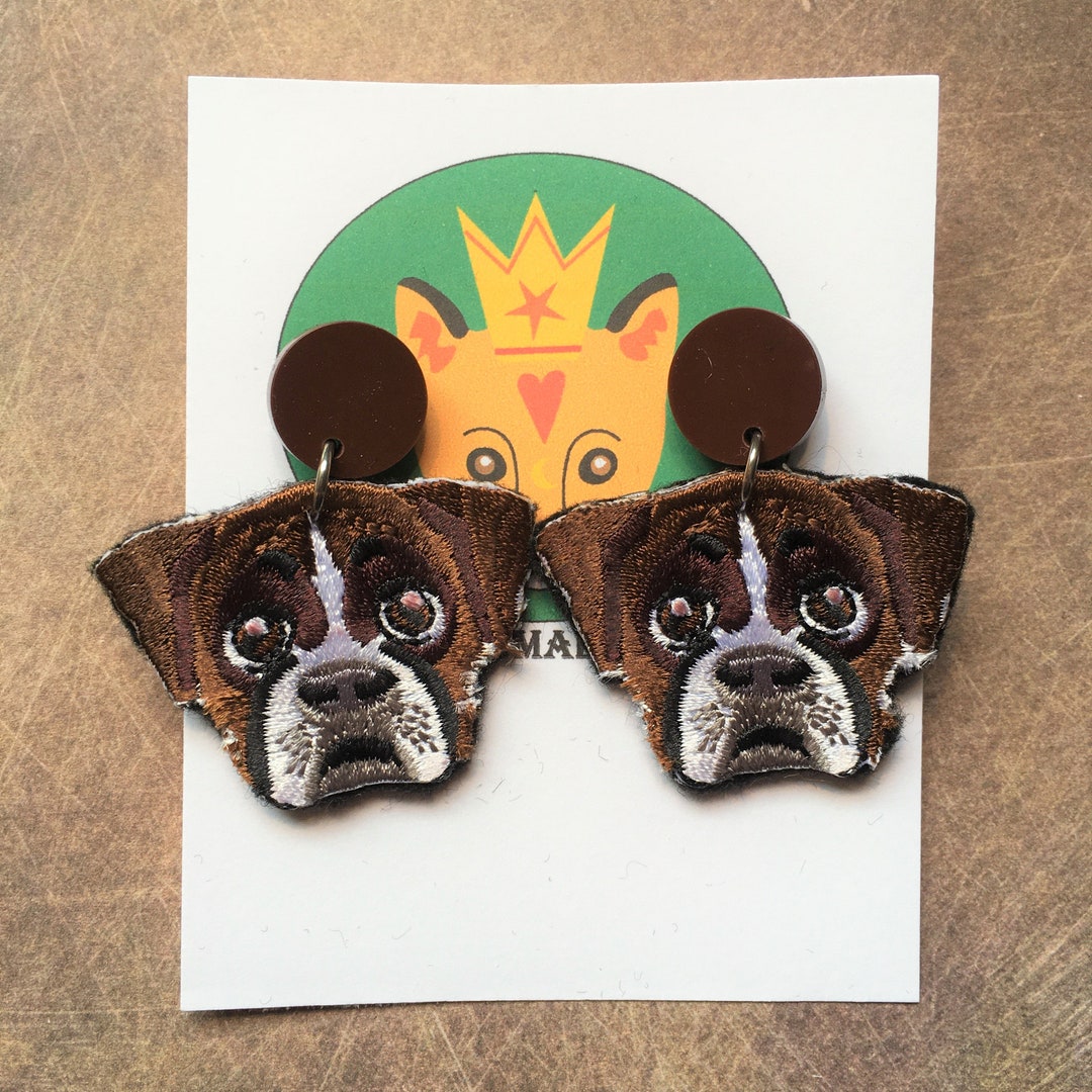 Boxer Dog Earrings Pet Earrings Fabric Earrings Textile Etsy UK