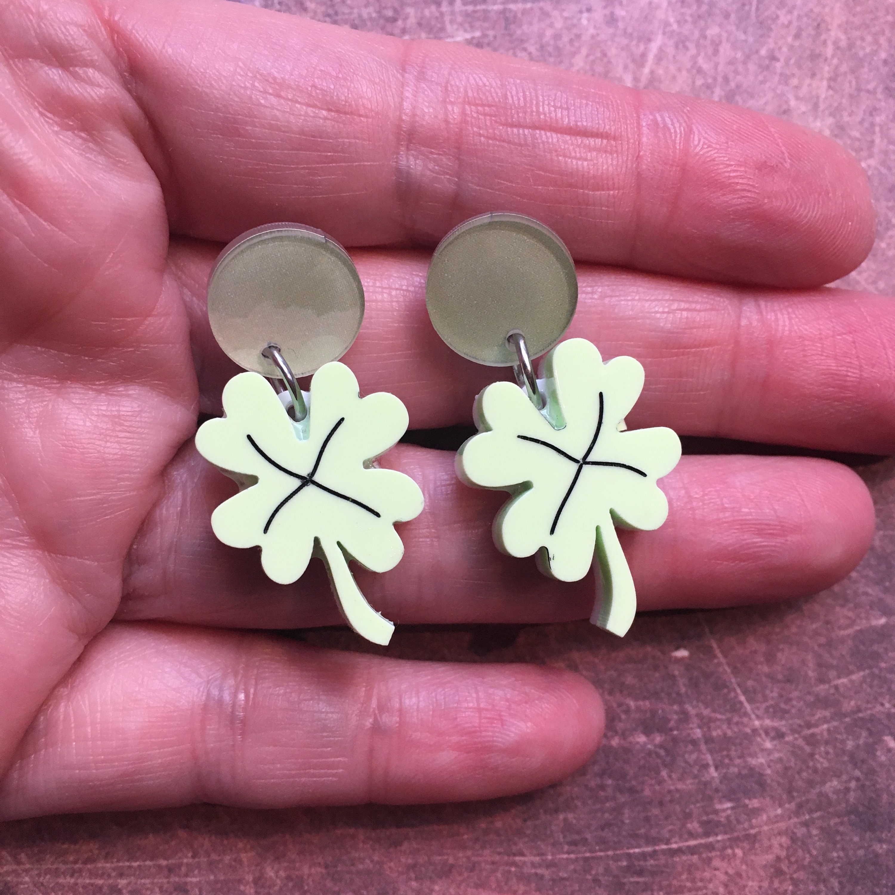Four leaf clover earrings jade effect lucky earrings | Etsy