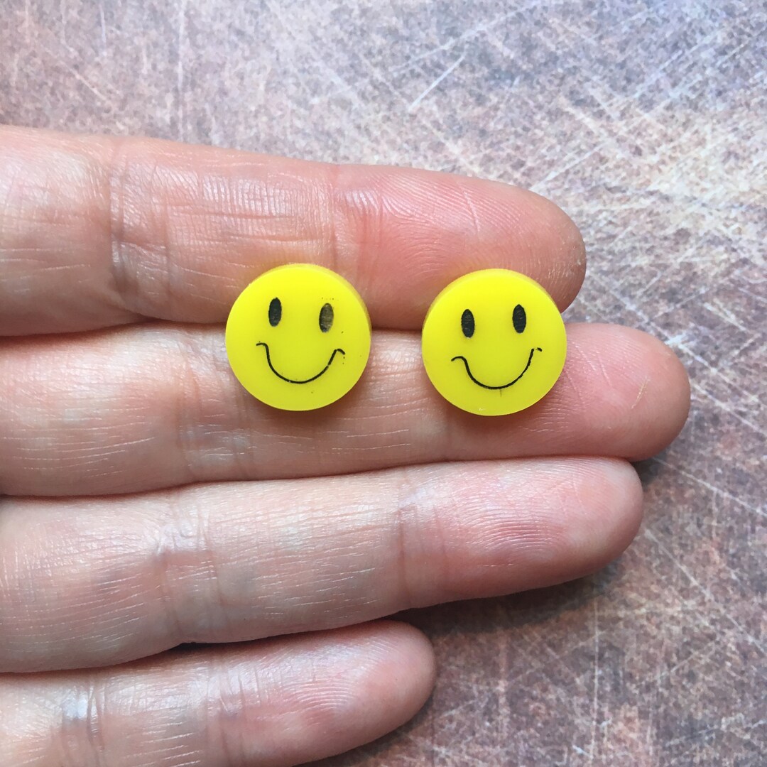 Smiley Emojii Stud Earrings Acrylic Face Earrings Cute Fun Etsy UK