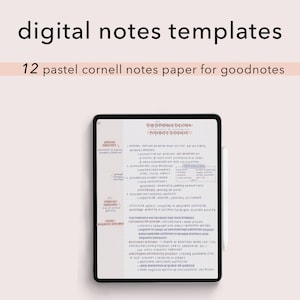 Digital Note Taking Template | Goodnotes Paper Template | 12 Digital Notes Pages, Digital Notebook for iPad *-- Pastel Cornell GRID --*