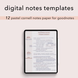 Modello per prendere appunti digitali / Modello cartaceo Goodnotes / 12 pagine di appunti digitali, quaderno digitale per iPad *-- Pastel Cornell GRID --*