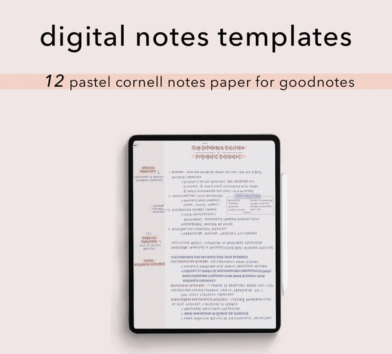 Modello per prendere appunti digitali / Modello di carta Goodnotes / 12  pagine per appunti digitali, taccuino digitale per iPad Pastel Cornell GRID  -  Italia