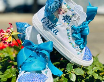 Custom Ice Queen Converse: Blinged Crystal & Pearl High Top Sneakers