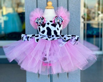 Cow Print Baby Romper Dress: Rodeo Birthday Outfit