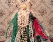 Green and Ivory Christmas Ornament, Victorian Ladies Dress, Shabby Chic Ornament/Display, OOAK Miniature Dress Ornament