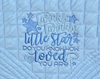 Twinkle Twinkle Little Star Custom Heirloom Baby Quilt, Personalized Embroidery Birth Announcement