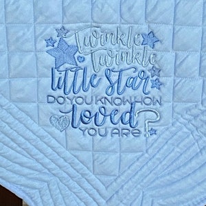 Twinkle Twinkle Little Star Custom Heirloom Baby Quilt, Personalized Embroidery Birth Announcement