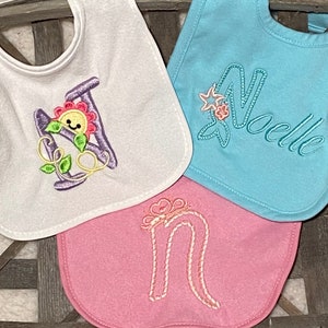Personalized Infant Bib Gift Set, Custom Baby Girl Embroidered Bibs, Terry Cloth Infant and Toddler Girl Bibs Baby Name  Bibs
