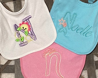 Personalized Infant Bib Gift Set, Custom Baby Girl Embroidered Bibs, Terry Cloth Infant and Toddler Girl Bibs Baby Name  Bibs