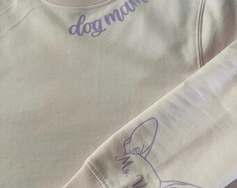 Sudadera Dog Mama, personalizada con nombre y raza de mascota, ideal para amantes de los perros y dueños de mascotas.