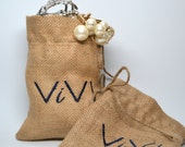 Custom Embroidered Burlap Grab Bags Hand Made Burlap Bags With Drawstring Closure, Set of 3