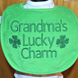 Irish Baby Bib, Grandma&#39;s Lucky Charm Bib/Cute Irish Bib/Grandma&#39;s Baby/Irish Lucky Charm Baby Bib/Custom Baby Bib/Shamrock Bib