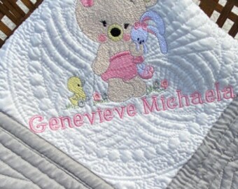 Edredón de bebé con reliquia, osito de peluche bordado, manta personalizada con anuncio de nacimiento