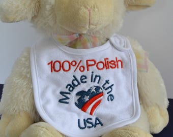 Cute Baby Bib/100% Polish Baby Bib/Made in the USA Baby Bib/Red White and Blue Bib/ Infant Toddler Bib/American Flag Baby Bib/USA Baby Bib