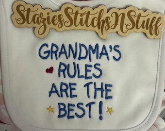 Grandma's Rules Embroidered Baby Bib, Personalized Custom Bib