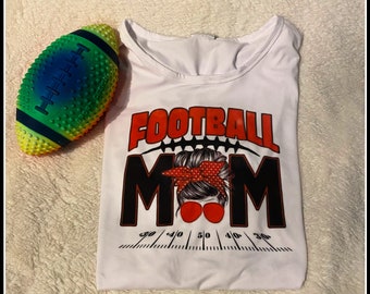 Football Mom Tee, Messy Bun Footballmom T-shirt, Sports Mom T-shirt, Mom Pride, Football Player Mom Shirt