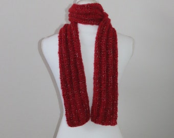 New Handmade Scarf Baby Alpaca Wool Skinny Scarf Ribbed Red 4x72"