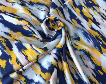 CHARMEUSE SATIN PRINT by the yard Top quality Blue multicolor polka Dots polyester charmeuse print shows both sides poly satin