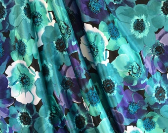 CHARMEUSE SATIN PRINT by the yard Top quality Blue multicolor polka Dots polyester charmeuse print shows both sides poly satin