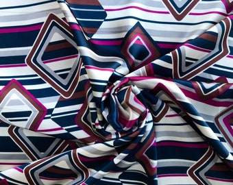 CHARMEUSE SATIN PRINT by the yard Top quality Blue multicolor polka Dots polyester charmeuse print shows both sides poly satin