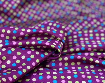 CHARMEUSE SATIN PRINT by the yard Top quality Blue multicolor polka Dots polyester charmeuse print shows both sides poly satin