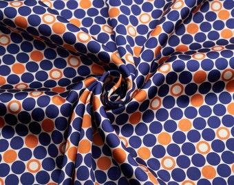 CHARMEUSE SATIN PRINT by the yard Top quality Blue multicolor polka Dots polyester charmeuse print shows both sides poly satin