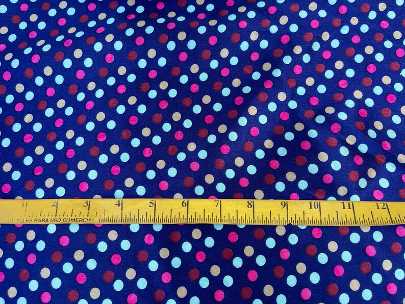 CHARMEUSE SATIN PRINT by the yard Top quality Blue multicolor polka Dots polyester charmeuse print shows both sides poly satin