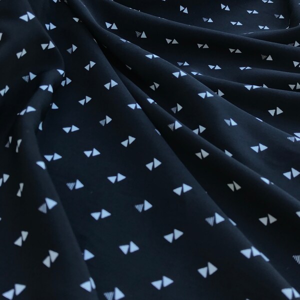 PEACHSKIN FABRIC by the yard/Black, and white tiny triangle print/Top quality print / shows both sides/soft silky wild rag fabric, skirts