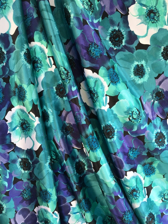 CHARMEUSE SATIN PRINT by the yard / Top quality purple green | Etsy